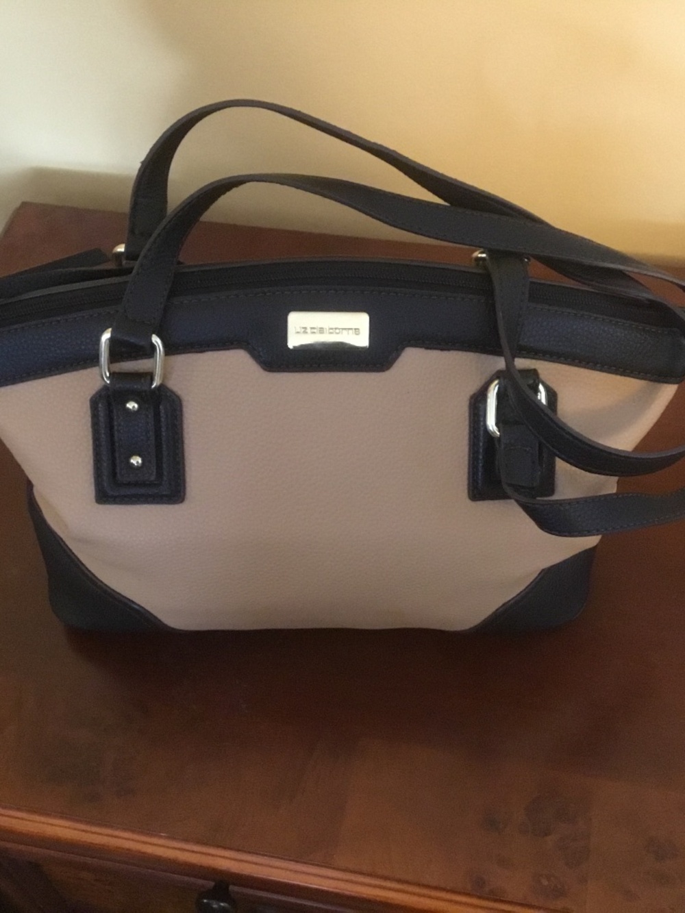 Liz Claiborne Satchel Bag Camel with black trim (9 inch drop strap)